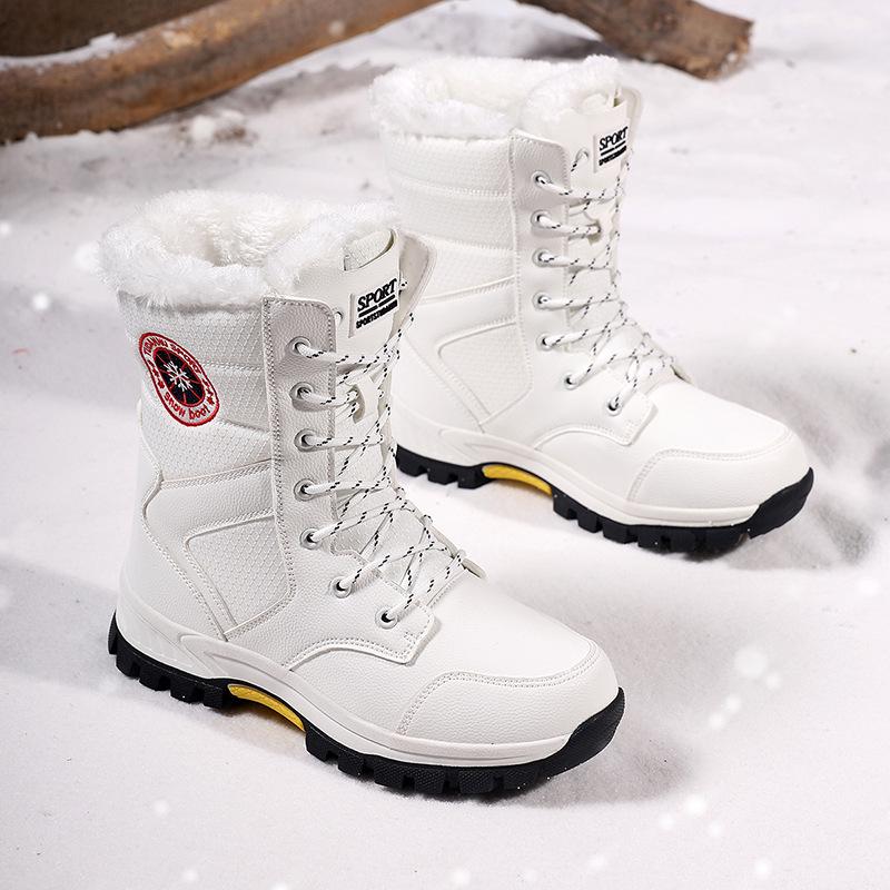 

Женские водонепроницаемые хлопковые зимние ботинки на шнуровке: Высокие, на толстой подошве для зимы и пеших прогулок на открытом воздухе 37