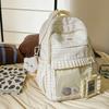 Checkered Pattern Sweet Lace Design Student Backpack With Plush Pendant Decor