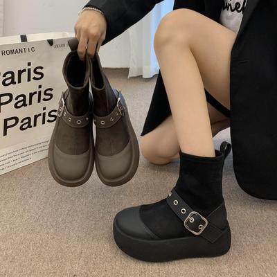 Botas de Plataforma con Tacón Grueso Punk de Moda para Mujer Tacones Gruesos Hebilla de Moda Botas de Motocicleta para Mujer Negras Blancas Botines de Tobillo con Suela Gruesa