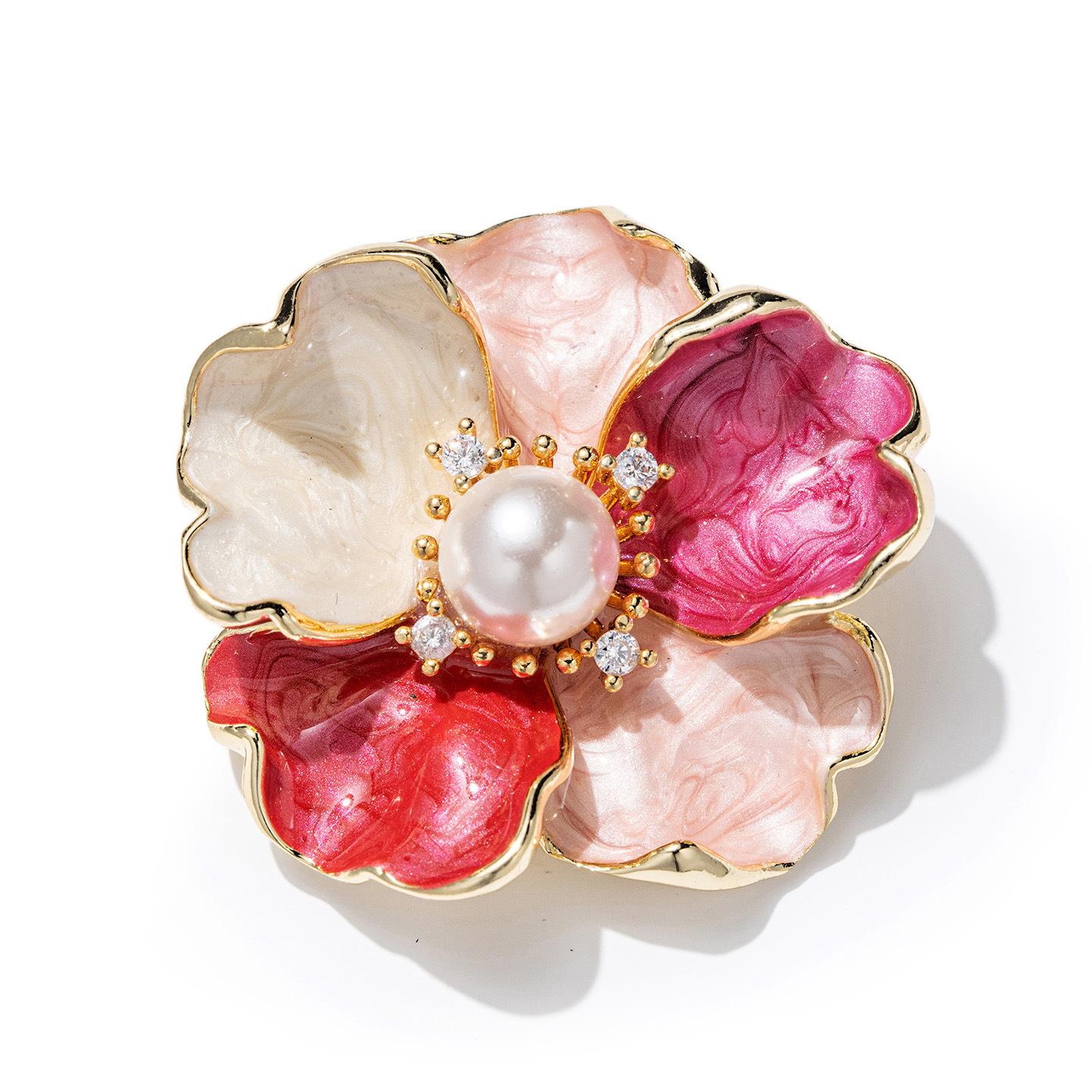 

Original Design High-end Quality Handmade Enamel Peony Brooch, Luxurious Temperament Freshwater Pearls