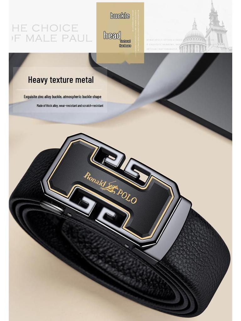 Paul's Men's Genuine Leather Belt with Automatic Buckle, Cowhide, for Business and Casual Wear.