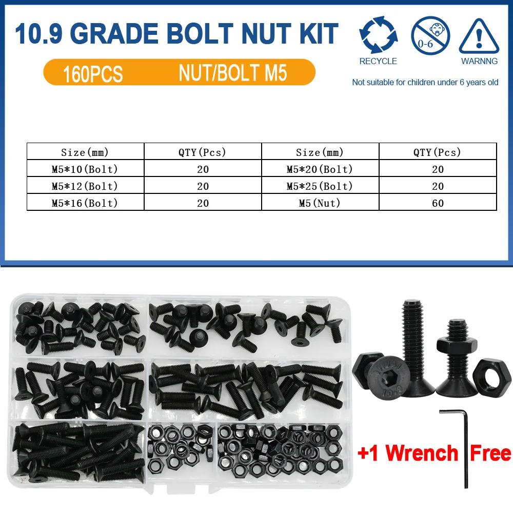 DIN7991 Allen Flat Head Hex Bolt Nut Set Kit M2 M3 M4 M5 M6 Black Grade 10.9 Steel Hex Hexagon Socket Countersunk Head Screw