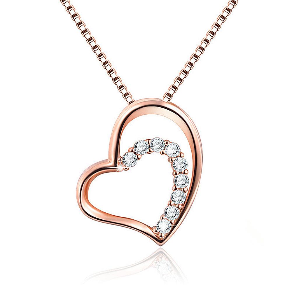 Stylish Rose Gold Heart-Shape Necklace Simple Clavicle Pendant Ornament Festival Birthday Gift