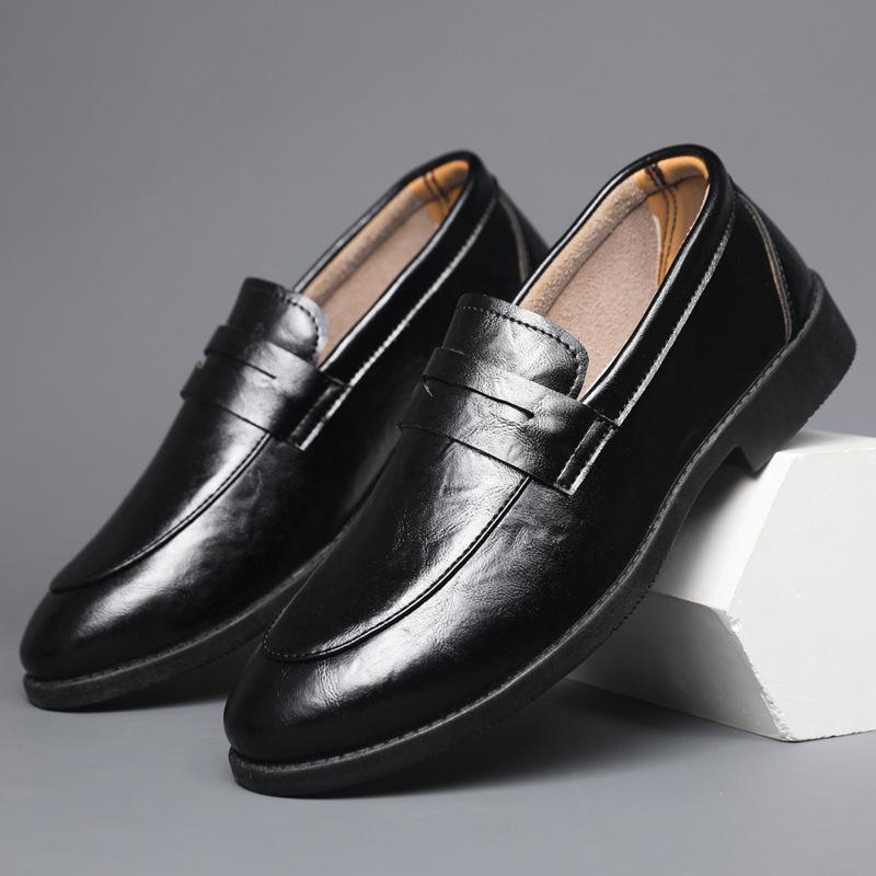 

Men s shoes leather new soft-soled shoes men s lazy feet Doudou shoes one foot men s casual leather shoes 39