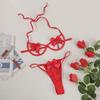 Red Cutout Sexy Women's Lingerie Set - Three-Piece European & American Style