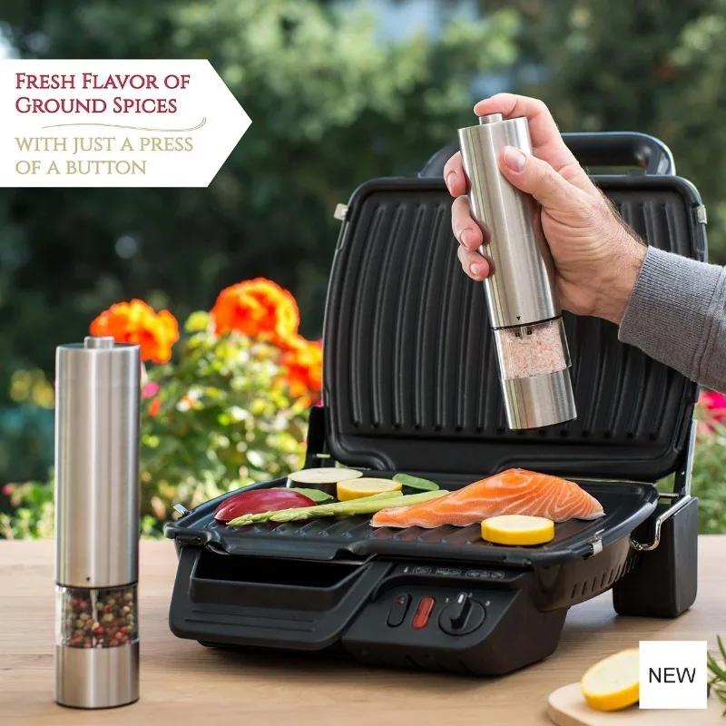 Electric Salt And Pepper Grinder Set - Battery Operated Stainless Steel Mill With Light - Automatic One Handed Operation