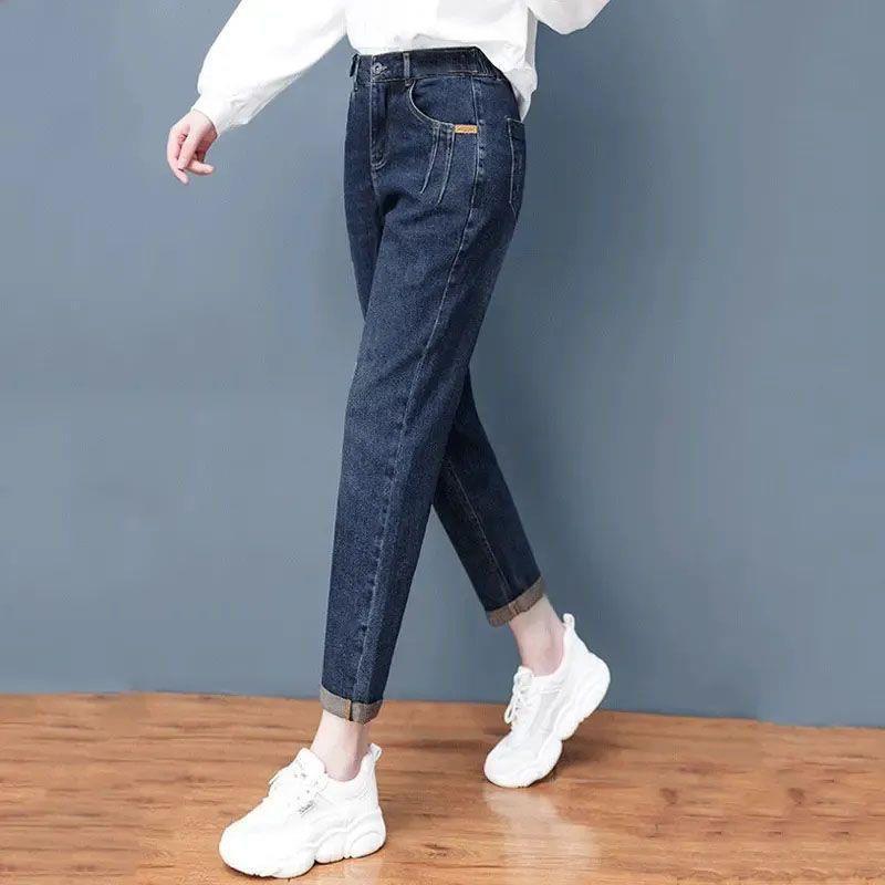 High-Waisted Elastic Women's Dad Jeans: 2025 Winter/Autumn, Plus Size, Loose, Versatile, Slimming Harem Pants