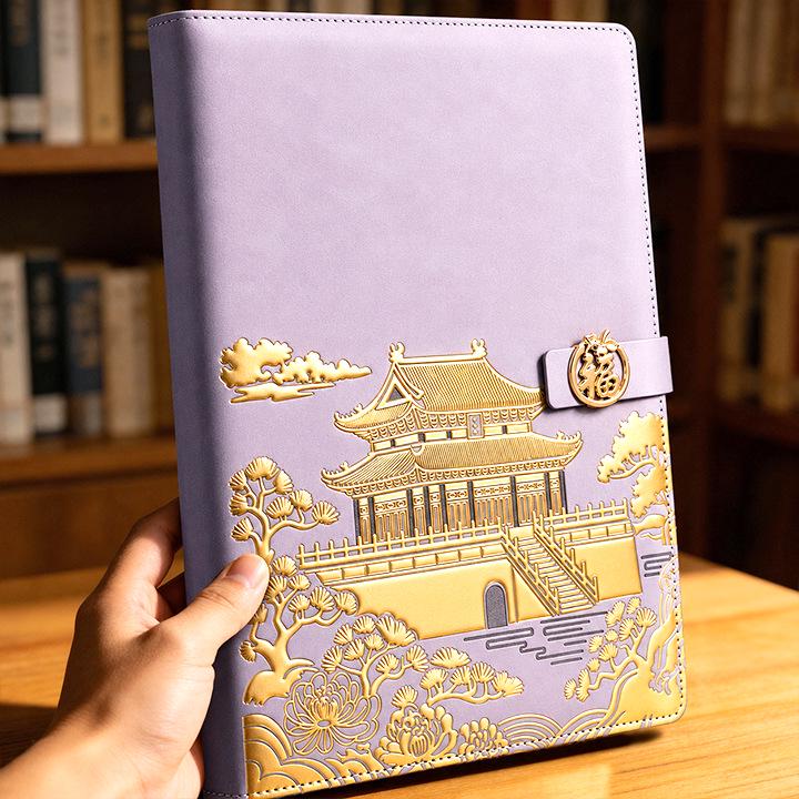 National Trend A4 Thickened Custom Logo Business Notebook, Chinese Style, Large Size, High-Quality, Customizable.