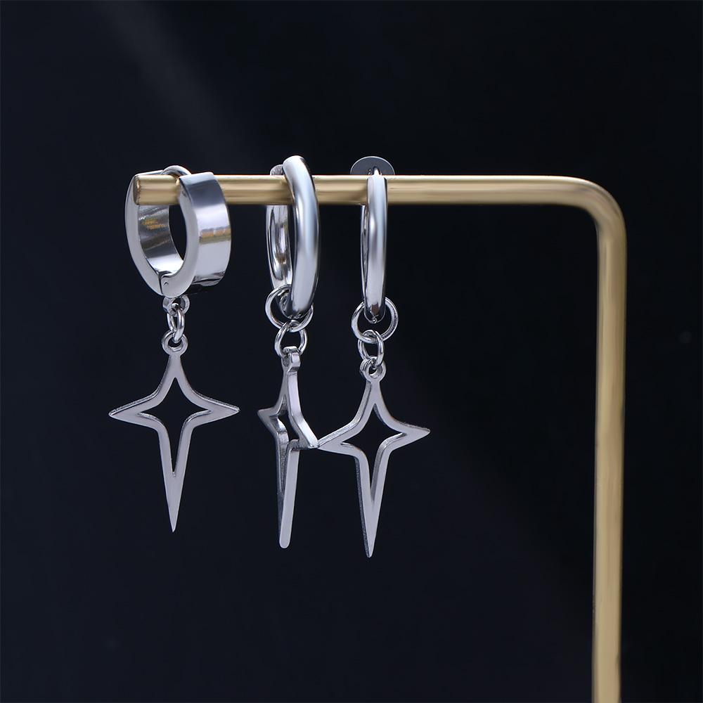 Male Drop Earring Clip Earring Korean Style Ear Cuff Cross Star Dangle Earring Men Hoop Earring