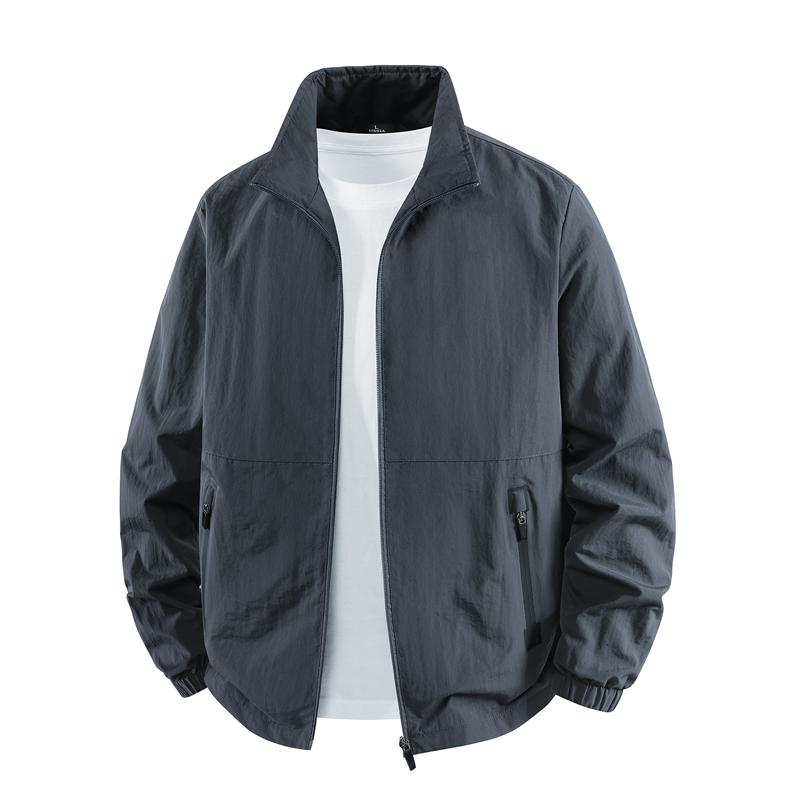 Large Size Men's High Quality Outdoor Sports Jacket Stand Collar Coat Casual Jacket Solid Color