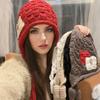 1PC Handmade Red Tassel Soft Knit Fashionable Wool Trendy Hat Handmade Braid Warm