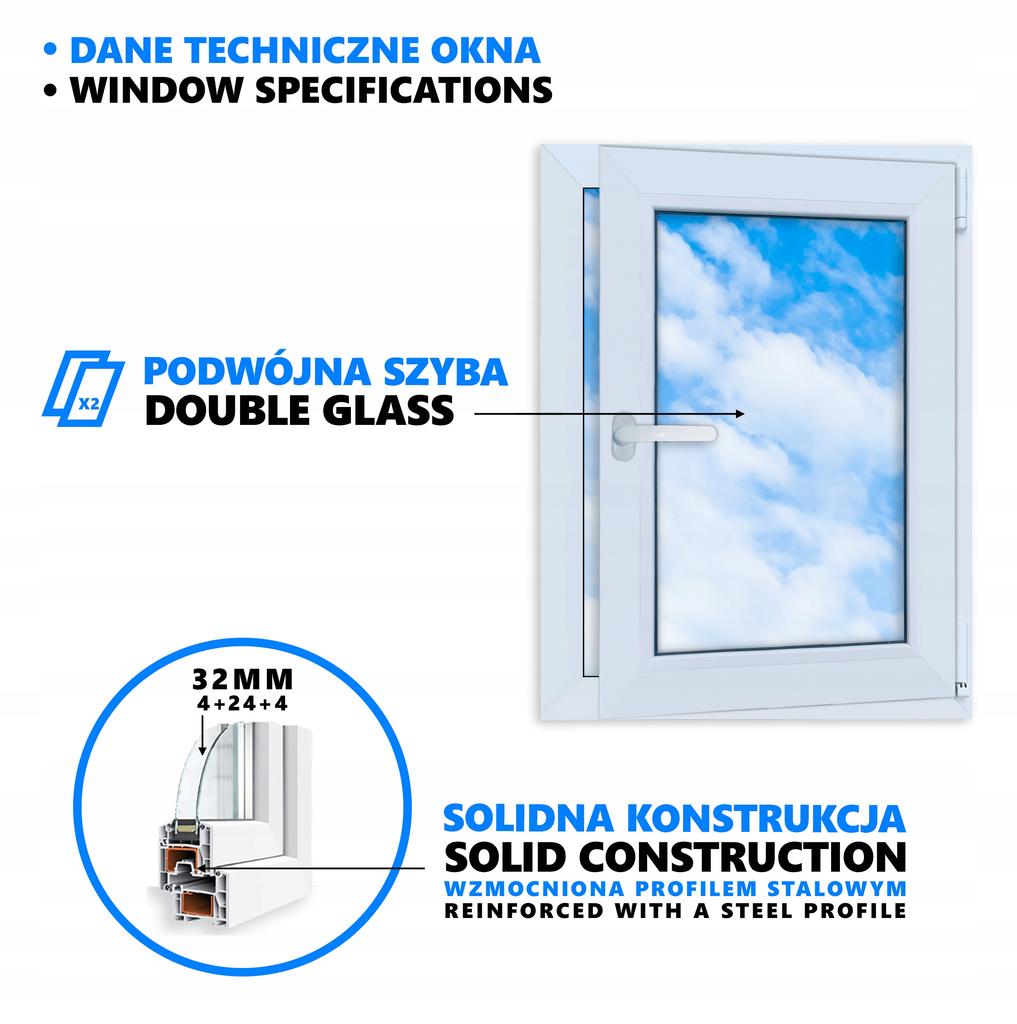 White PVC Window 60x80 Right New 600x800 Mm Tilt-and-Turn Double-Glazed