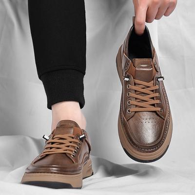 Tooling Board Shoes Men's Shoes 2024 Autumn and Winter New Fashion Casual Leather Surface Low-top British Retro Leather Shoes