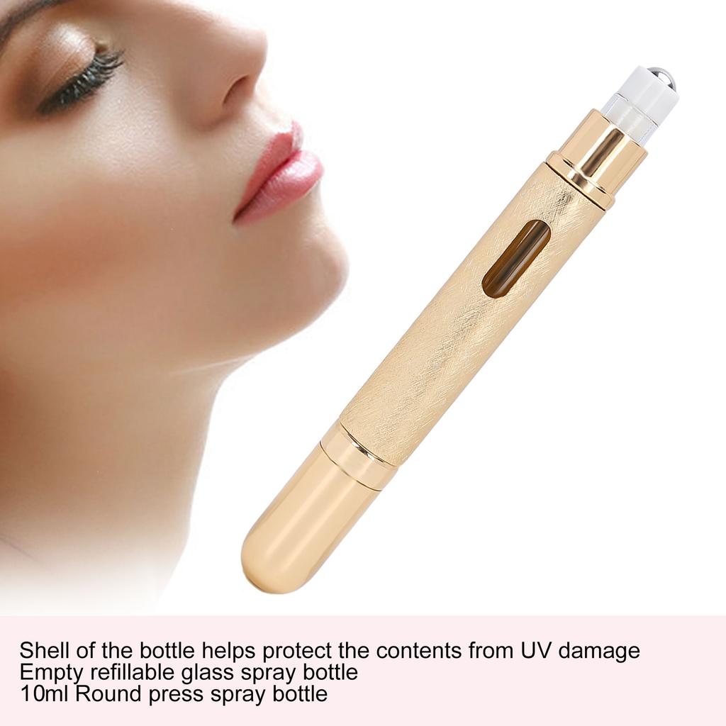 10ml Round Press Perfume Bottle Portable Glass Empty Refillable Perfume Bottle (Gold)