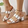 Fashion Women High Heel Sandals Summer Open Toe Sandals Fashion Pu Leather Metal Bing Lady Shoes Slip-on Slides Sexy Party Dress Shoes