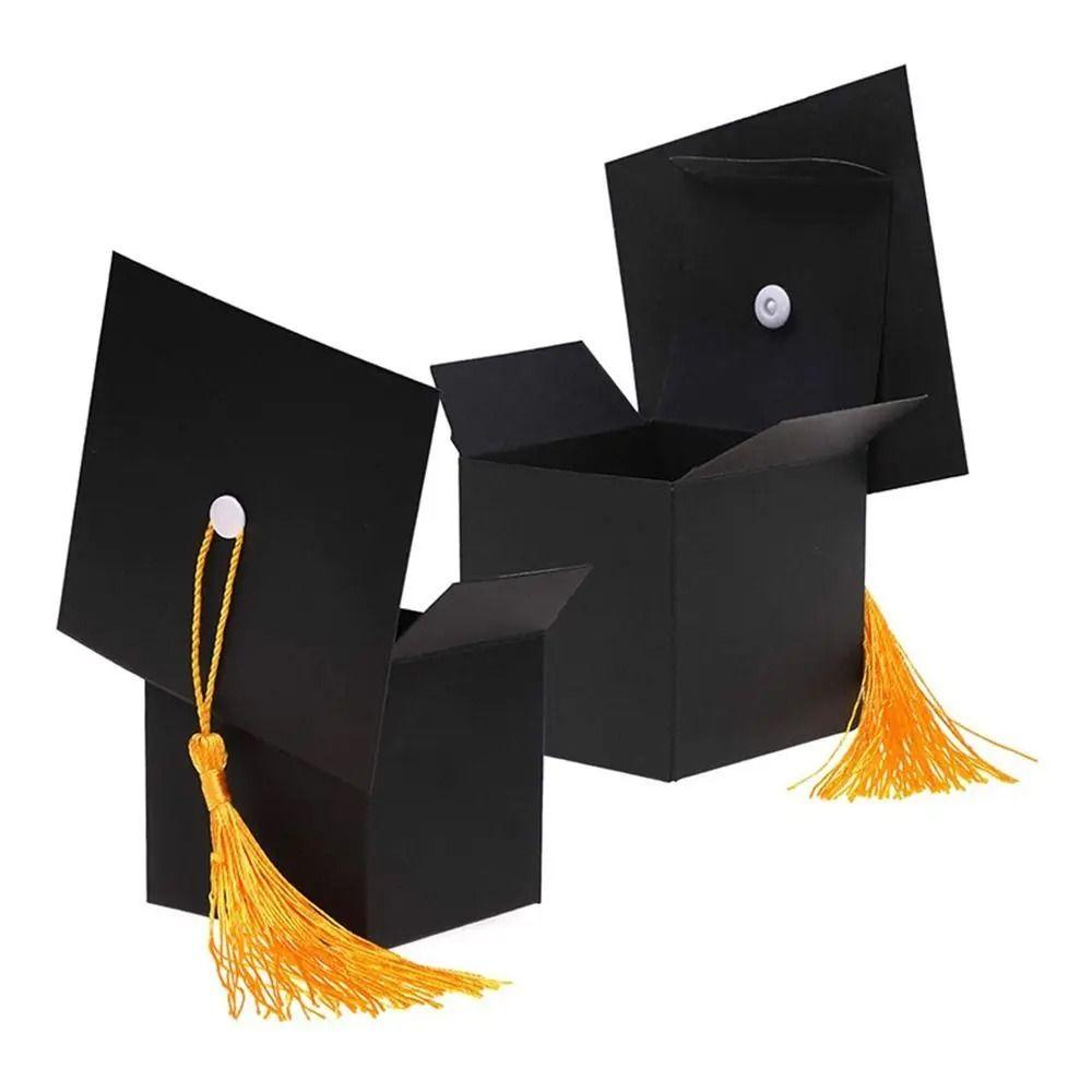 10pcs Black White Graduation Hat Candy Box Cartoon Bachelor Cap  Graduation Season