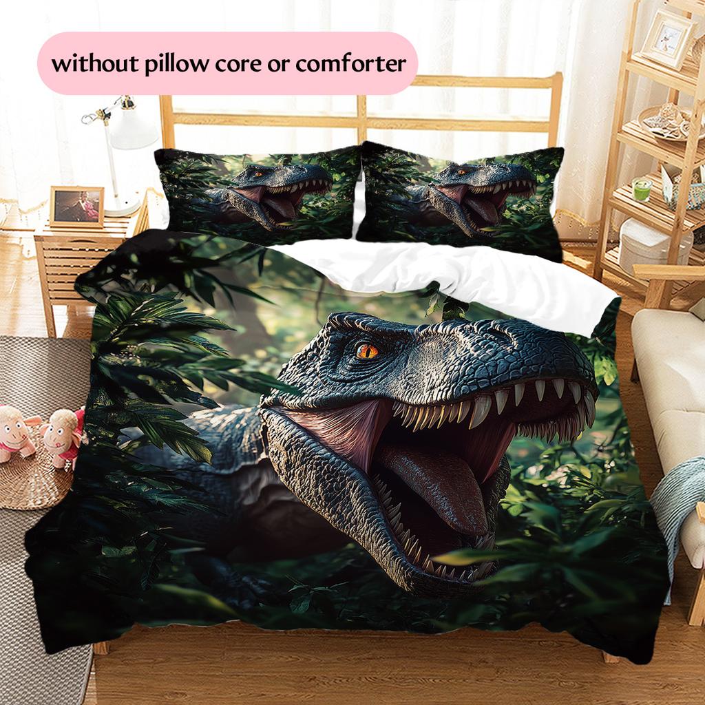 Roaring Jungle Dinosaur  Pattern Bedding Quilt Set Quilt Cover Pillowcase Home Decoration  Gift (1 * Duvet Cover + 2 * Pillowcase, Without Core)