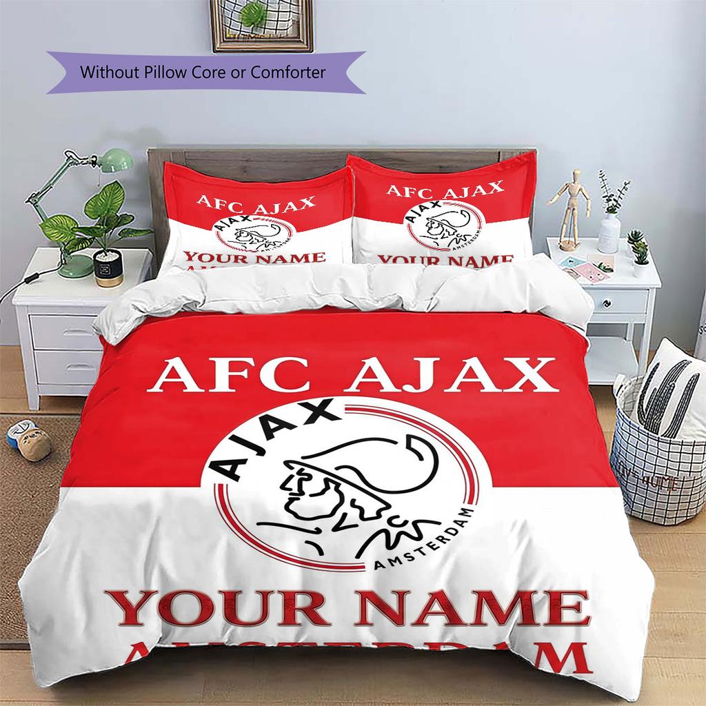 AFC Ajax Custom Name Pattern Bedding,Quilt Set Quilt Cover Pillowcase Home Birthday Gift(1 * Duvet Cover + 2 * Pillowcase, Without Core)