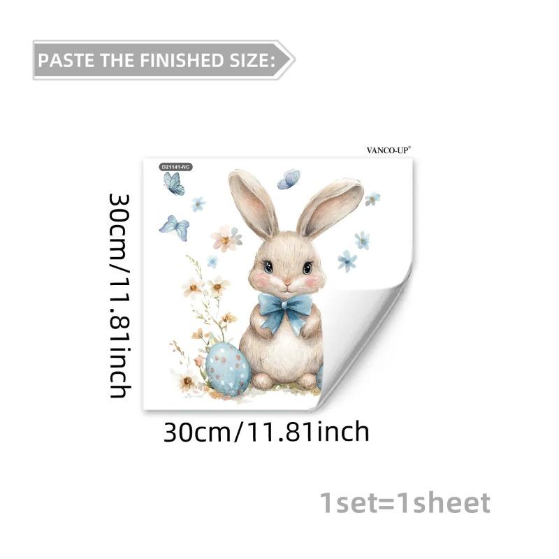 New Easter Flower Rabbit Sticker Self-Adhesive Waterproof Wall Stickers PVC Removable Wall Decal Window Decoration