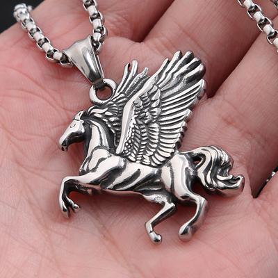 Punk Vintage Pegasus Unicorn Pendant Necklace For Men 316L Stainless Steel Greek Mythology Pegasus Wings Necklaces Jewelry Gifts