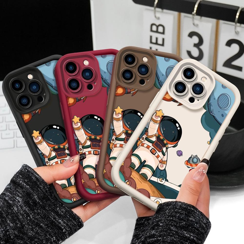 Happy Astronaut Phone Case For IPhone 13 12 11 Pro Max Mini 7 8 6 6S Plus X XS XR SE 2020 2022 Staircase Soft Cover