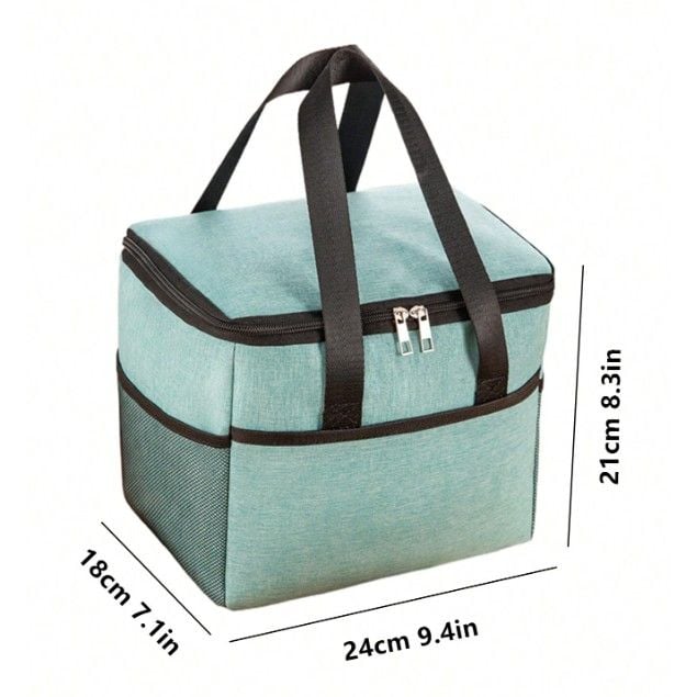 Green Lunch Insulated Tote Bag Multifunctional Waterproof with Phone and Cutlery Compartments 24x18x21cm Lunch Bag