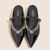 Fashion Heightened Inside Pointed Toe Outside Wear Half Slippers One Strap French Rhinestone Versatile Flat Single Shoes for Women