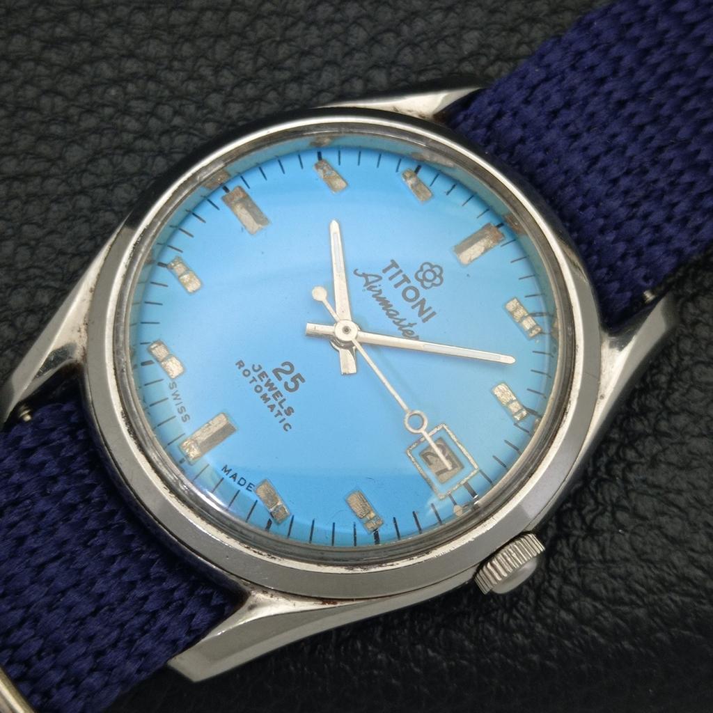 VINTAGE TITONI AIRMASTER ROTOMATIC SWISS MENS SKY BLUE DIAL WATCH a700140-5 R201-a700140