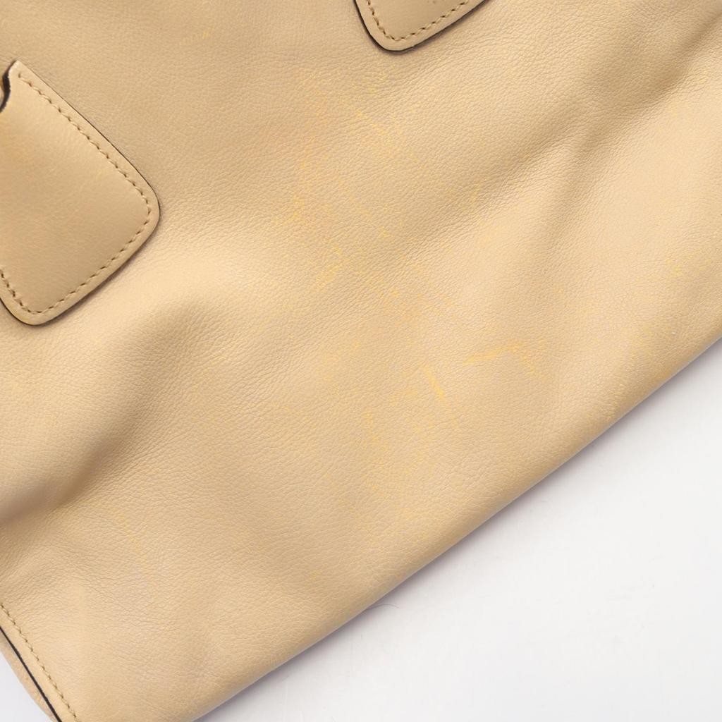 Used PRADA Triangle logo 2WAY Tote Bag leather Beige Used Women