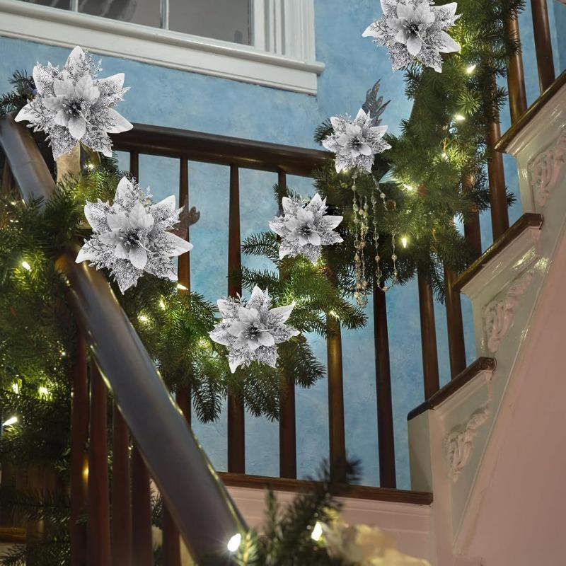 Large Artificial Christmas Flowers Glitter Xmas Tree Ornaments DIY Wreath Simulation Floral Wedding New Year Party Home Decor