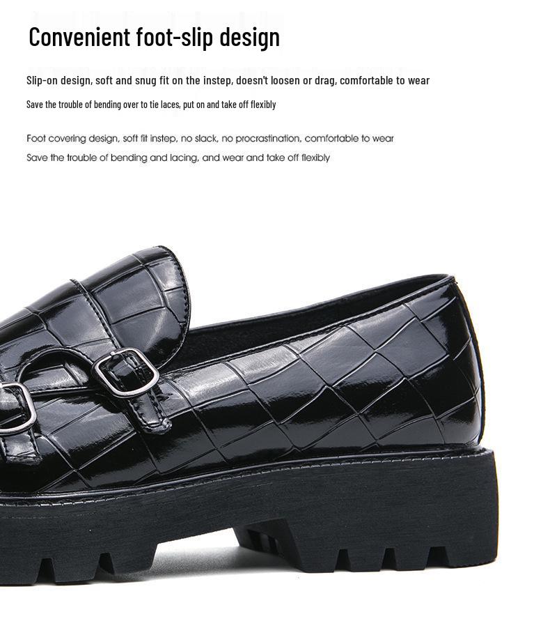 Men's 2023 Patent Leather Double Buckle Loafers with Thick Heel and Sole