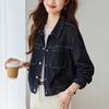 Denim Short Jacket for Women Long Sleeve Spring and Autumn Clothes Latest Style Small One Layered Shoulder Lapel Top
