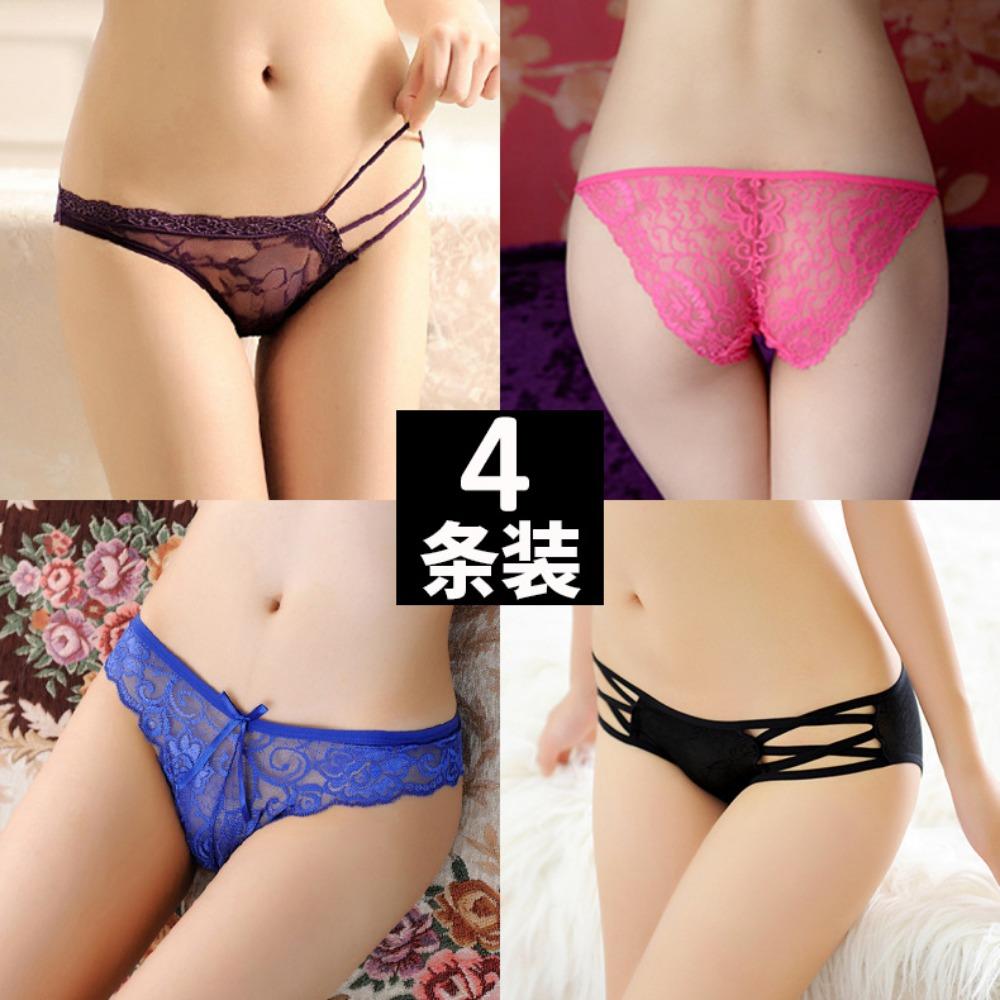 [Free Shipping] 4 Packs, Transparent Hot Sexy Underwear Women's Temptation Low-rise Lace Japanese Breathable Briefs