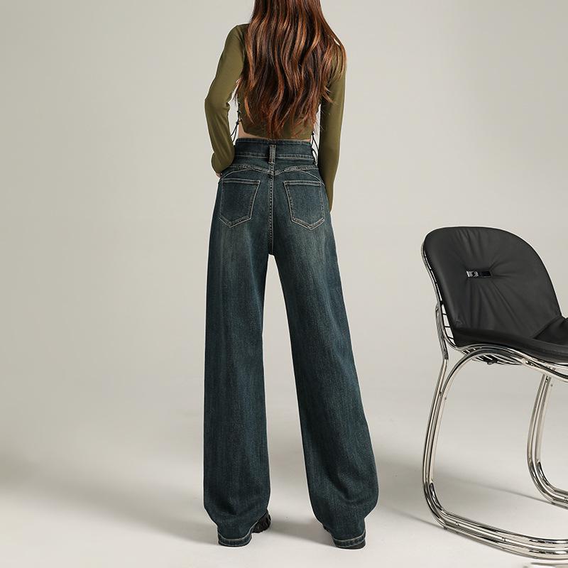 Džíny s vysokým pasem úzkého střihu se širokými nohavicemi pro ženy na podzim a zimu plus sametové džíny pro ženy na podzim a zimu