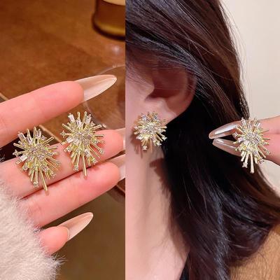 Ekskluzywne kolczyki z diamentami w stylu koreańskim w geometryczne fajerwerki