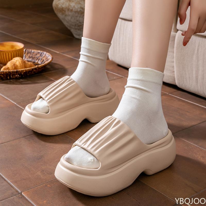 Fashion Thick Bottomed Sandals for Women's Summer Outdoor Wear Solid Color New High Heels Anti Slip Soft EVA Material Beach Slippers