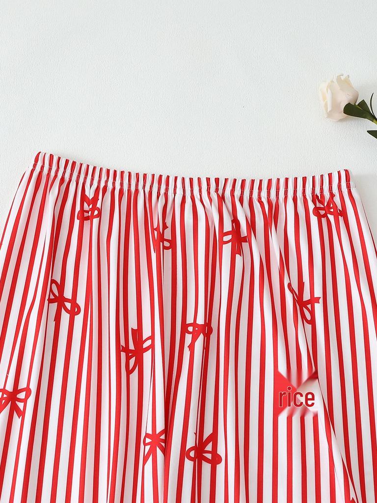 Stripe Bow Heart Long Sleeve Pajama Set