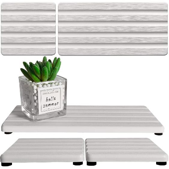 Set of 3 Diatomite Hand Soap Holder, Water Absorbing Stone Tray for Kitchen Countertop, Fast-Drying Bathroom Trays(1pcs 22 x 10cm + 2pcs 10 x 10cm