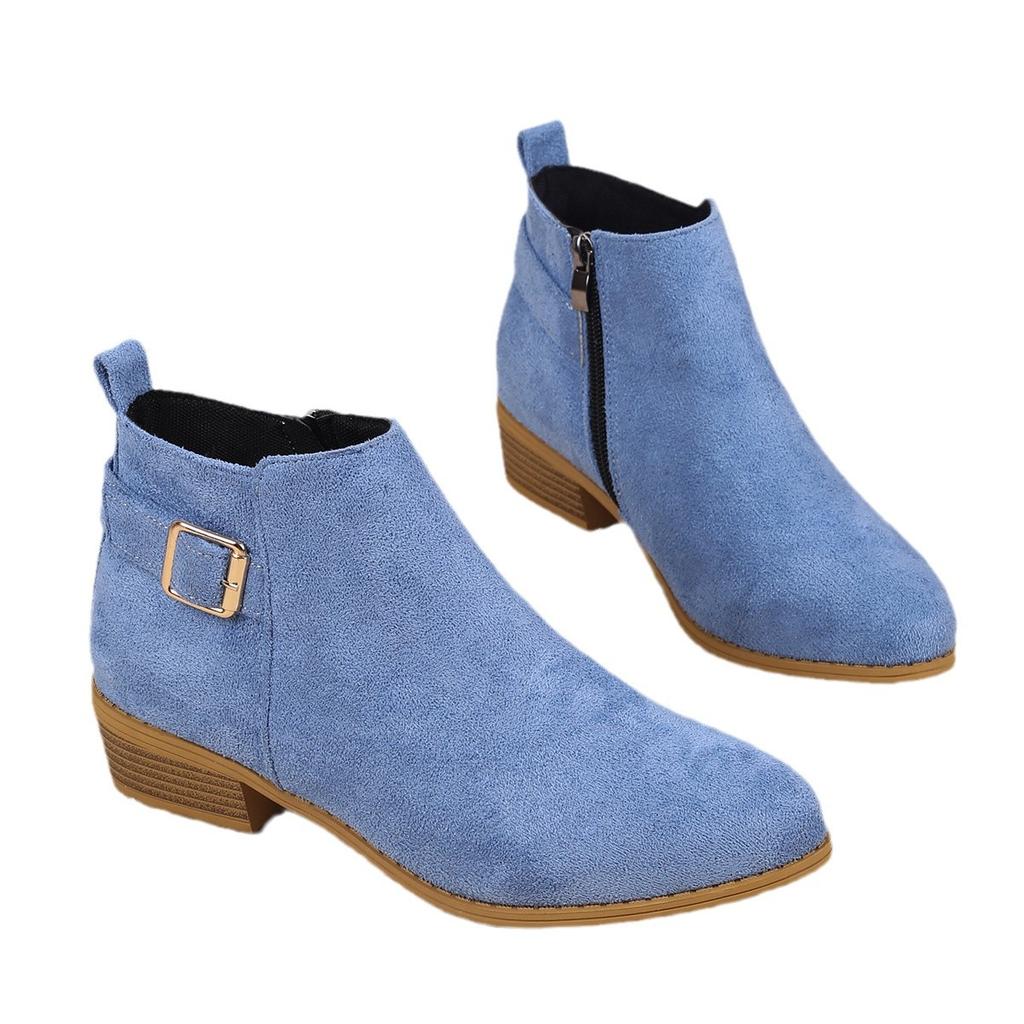 Winter new low-heeled Martin boots large-size fashion women's boots solid color low-top side zipper women's short boots