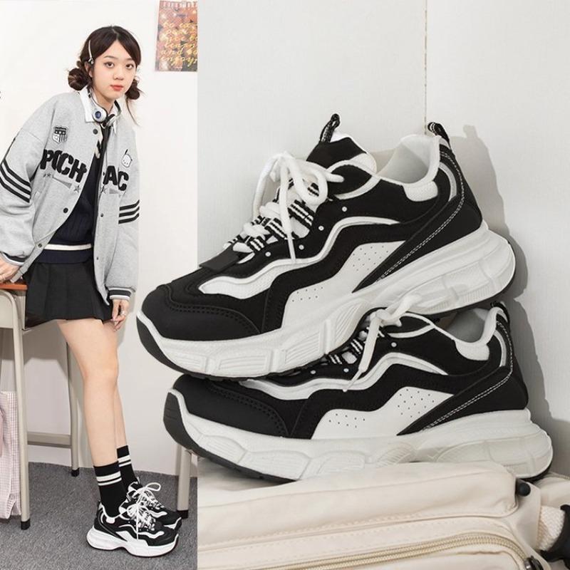 College style retro lace-up dad shoes women's autumn new color matching running shoes student versatile sports shoes