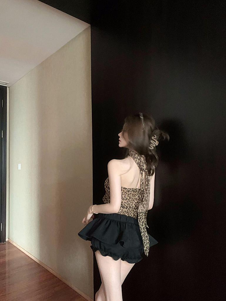 Maiou Tank Top Halter cu Spatele Gol cu Imprimeu Leopard - Lenjerie de Corp Sexy de Vară pentru Femei