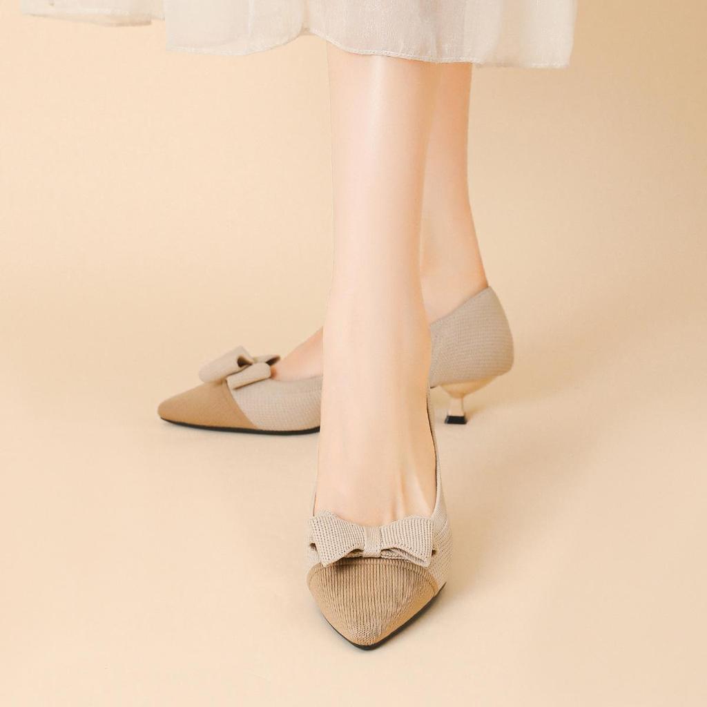 Dámské Velké Velikosti Jarní Jehlové Podpatky Boty se Špičatou Špičkou Letní Ležérní Mašle Jednobarevné Boty na Vysokém Podpatku 34-43