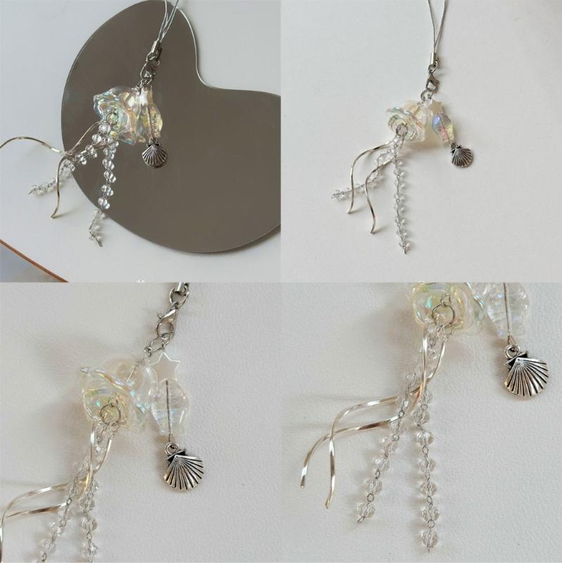 Unique Jellyfish Phone Charm Hanging Rope Sea Theme Star Pendant Phone Chain Strap Handmade Beaded Keychain Accessory