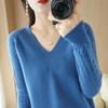 Hollow Out Sweater Women's Solid Color Autumn and Winter Base Sweater Long Sleeved Knitted Sweater Slim V-neck Pullover Trendy Sweater