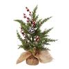 Small Christmas Artificial Plants with Burlap Base Faux Pine Branches with Red Berries/Poinsettias Flower
