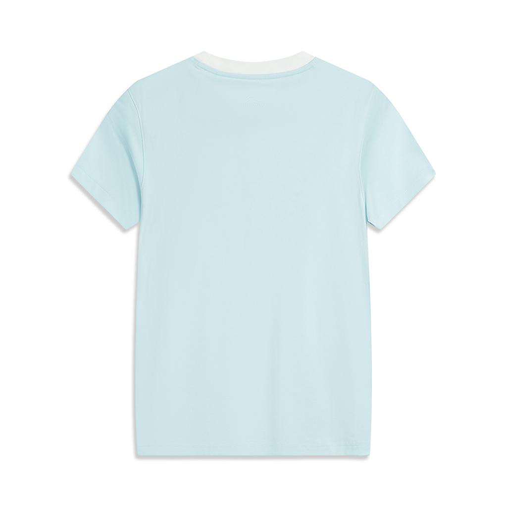 Li Ning Sports Lifestyle Series Solid Color Breathable Versatile Short Sleeve T-Shirt Women T-Shirt Light-Sky-Blue AHSV184-2
