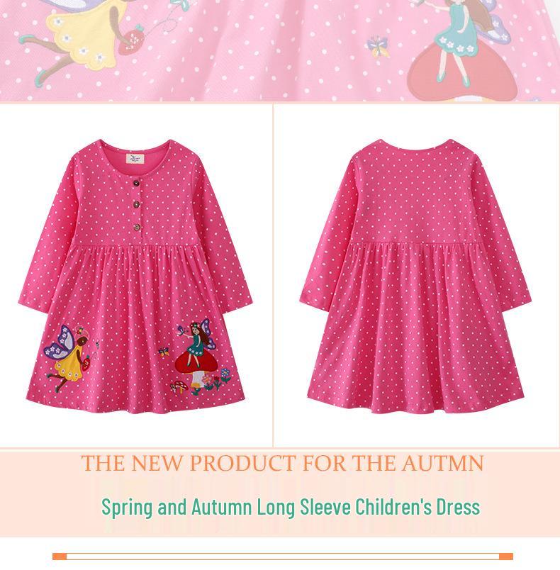 Dievčenské patchworkové šaty s výšivkou v európskom a americkom štýle, s dlhým rukávom a okrúhlym výstrihom - Kolekcia Jar & Jeseň.