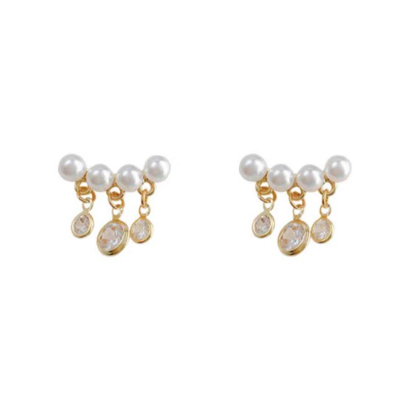 Elegant Zircon Pearl Earrings: French Retro Luxury Studs for Women