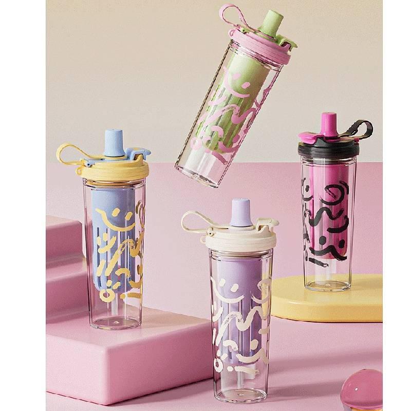 Pc Straw Water Bottle For Girls With Double Drink Design Perfect For Summer Use