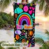 Rainbow Dreams 3 Theme Quick Dry Beach Towel Custom Name Text Print Large Sand Resistant Towel Beach Vacation